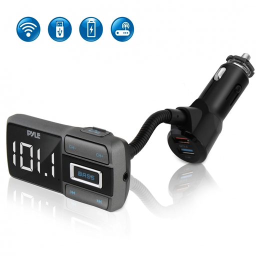 Pyle PBT99 - Bluetooth Car FM Transmitter with USB Quick Charge, Hands-Free Talking Wireless Car Adapter with MP3/AUX/USB/Micro SD Readers