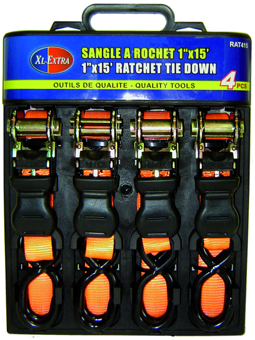 Rodac RDRAT415 - Tie Down Ratchet Set 1" x 15' - 4 Pieces