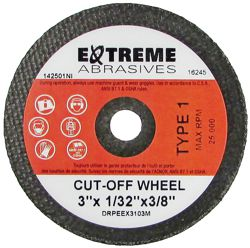 Extreme Abrasives RD59105 - Cutting Disc 3"x1/16"x3/8" Type 1 (A60-R-BF)