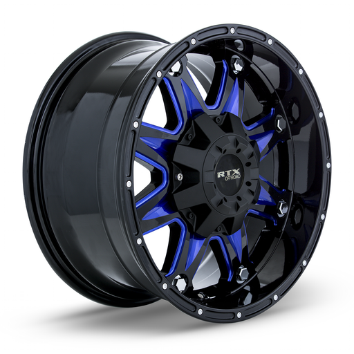 RTX® (Offroad) • 081863 • Spine • Black with Milled Blue Spokes • 18x9 6x135/139.7 ET10 CB87.1