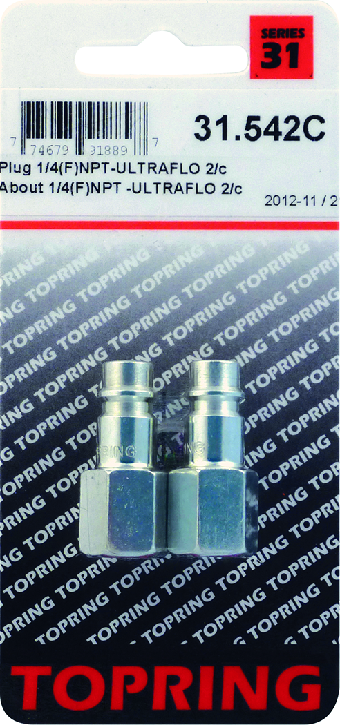 Topring 31-542C - Ultraflo Plug Zing Plated Steel, sold in pack of 2 (Carded)