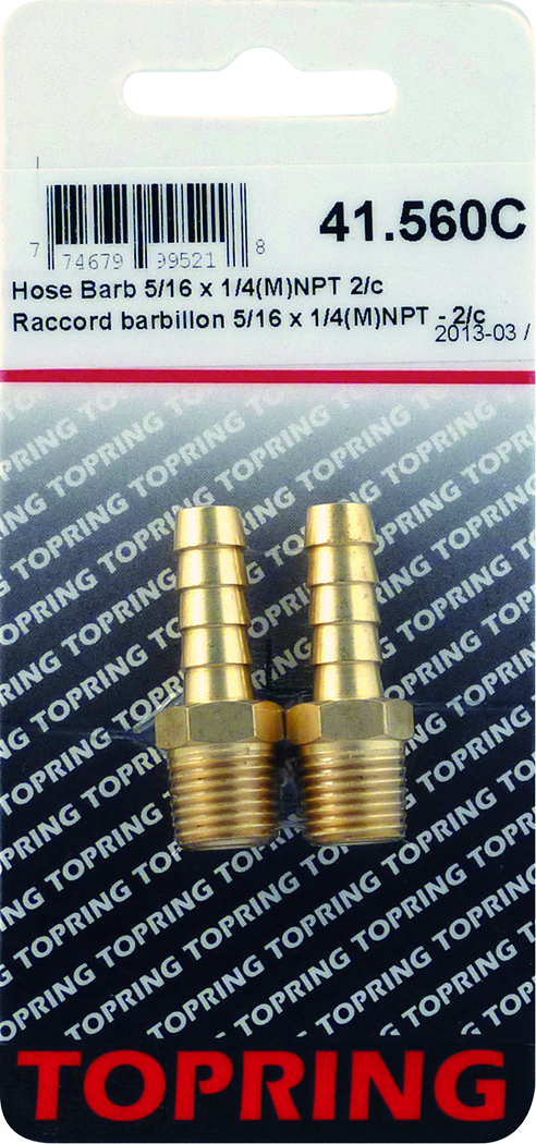 Topring 41-560C - Hose Barb, Brass - sold in pack of 2 (carded)