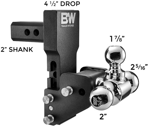 BW TS10066BMP - Tow & Stow Adjustable Ball Mount 1-7/8"X2" X 2-5/16"- 4.5" Drop,  5.5" Rise